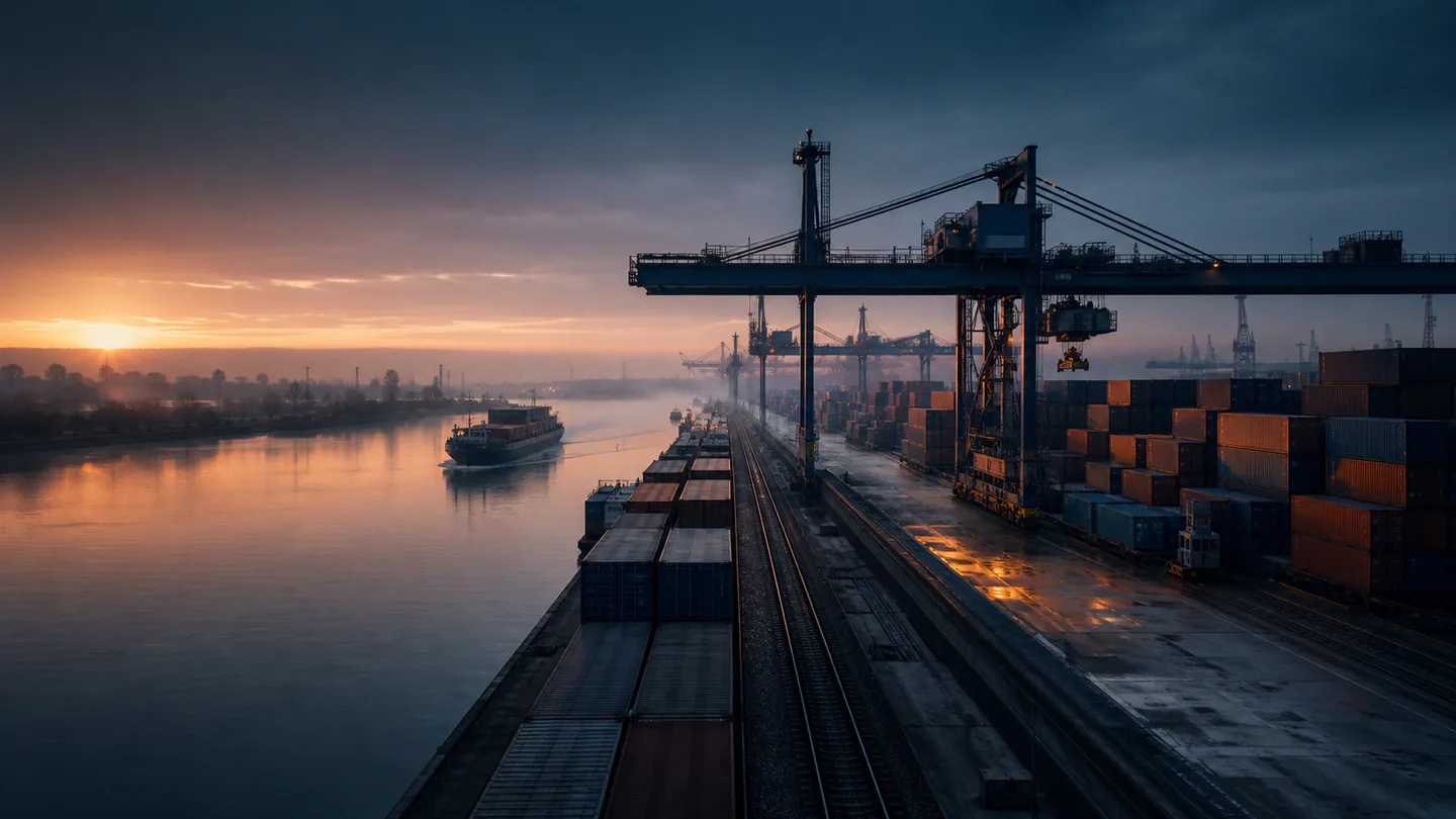 Containerhafen als Symbol für den internationalen Weiterverkauf von Fahrzeugen